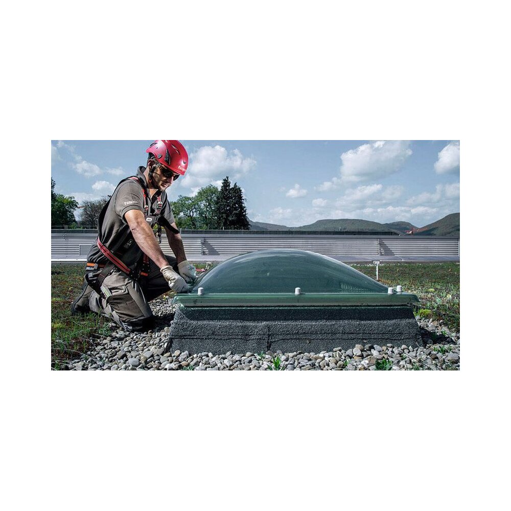 Man working on roof with ABS lifeline system