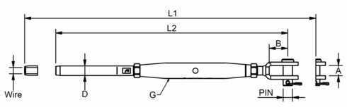 Stainless Rigging Screw with Jaw/Terminal measurement