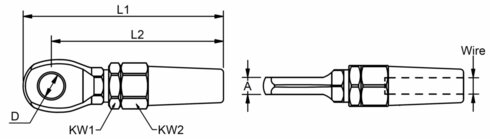Stainless swageless terminal with eye drawing