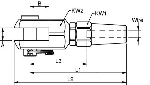 Stainless swageless terminal with fork drawing