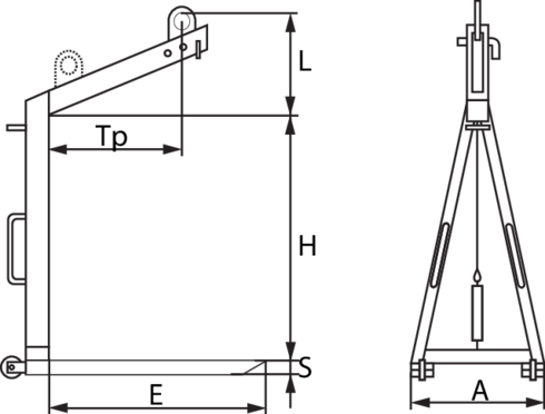 Self-blancing pallet fork for lifting ordinary pallets along the long side. RAL-1003